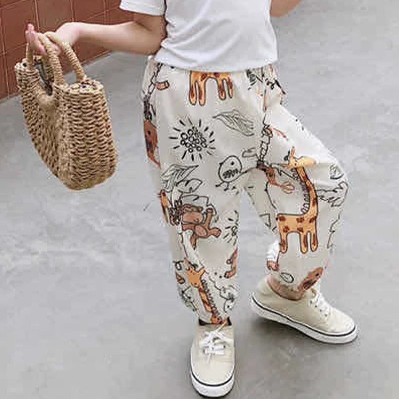 

Kids Girls Cartoon Printed Mid Waist Long Pants Children Summer Casual Breathable Anti-mosquito Trousers Clothing for Boys