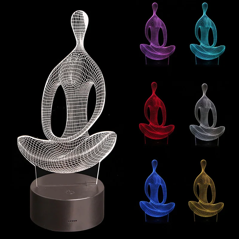 

3D illusion Yoga Meditation Night Light 7 Color Change LED Desk Table Lamp Toys New 2020