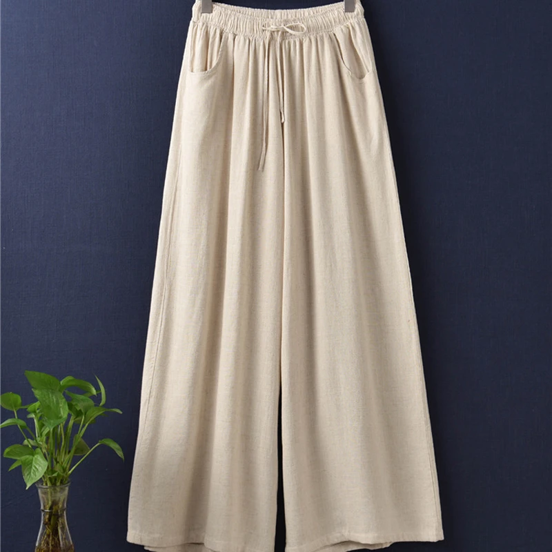 

Chinese Traditional Clothing Summer Cotton Linen Women New National Literature Art Retro Travel Linen Trousers Wide-Leg Pants