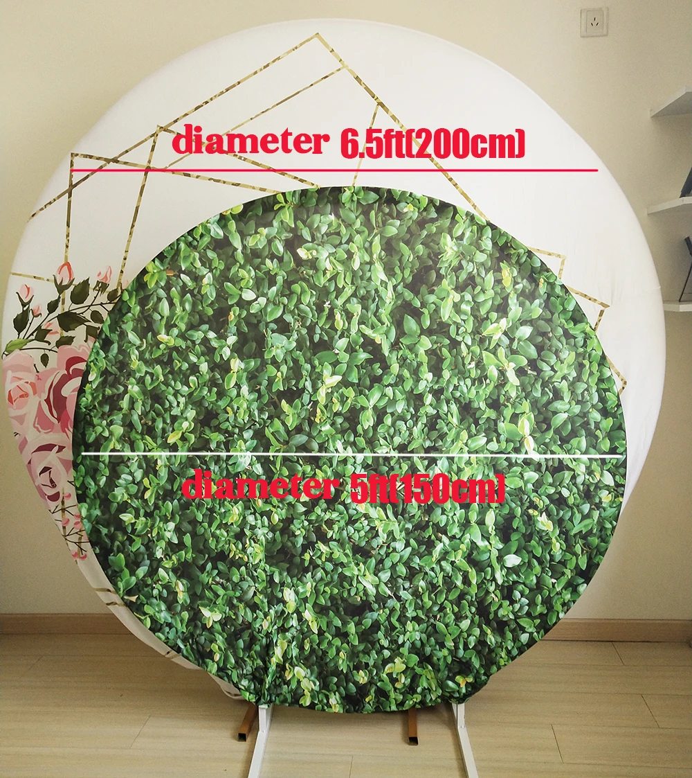 

Girl Birthday Doll Round Backdrops Pink Gold Green Glitter Zipper Photo Background Circle Covers Baby Shower Party Dessert Table
