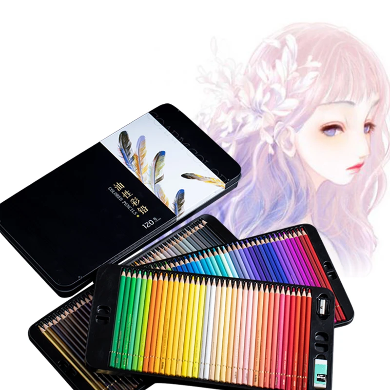 

24/36/48/72/120 Colors Oil Colors Pencil Artistic Color Lead Brush Sketch Wood Pencils Set Hand-Painted Supplies with Metal Box