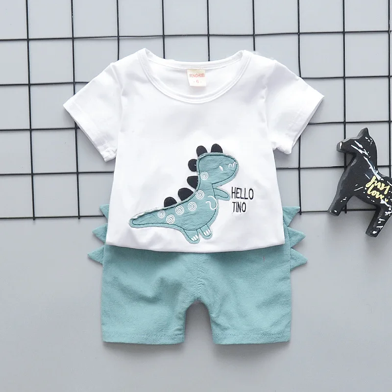 

2 шт., хлопковая Футболка с принтом динозавра и шорты