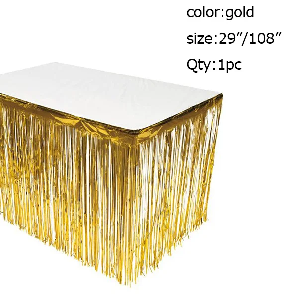 gold table skirt 3 фута x 8 фута мерцающее розовое золото бахрома мишура двери шторы металлическая фольга фон для фото на вечеринке Свадьба День рождения паб вечерние сцены - Цвет: gold table skirt
