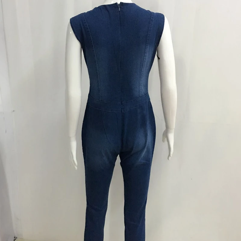 

2020 Sleeveless Bandage Denim Rompers Jeans Jumpsuit Sexy Hollow Out Summer Elegant Overalls For Women Pants Jean Feminino Femme