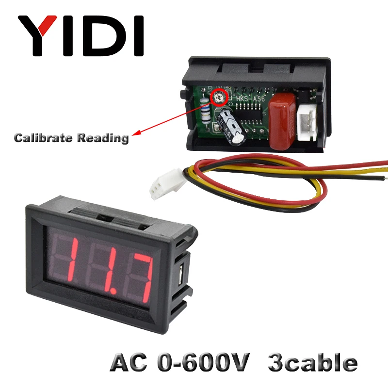 0 56 ''AC 30 500V 600V Цифровой вольтметр переменного тока DC 3 5 30V 100V красный зеленый