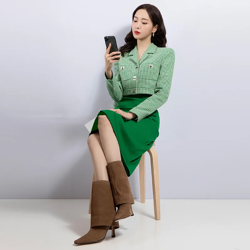 

Vintage Parkas Houndstooth Coat Women Harajuku Elegant Button Up Long Sleeve za 2021 Autumn Winter Ladies Crop Tops Traf Jackets