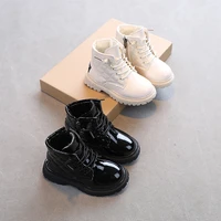 children leather boots 2022 winter new girls glossy solid white ankle boots british boys bright waterproof retro kids fashion