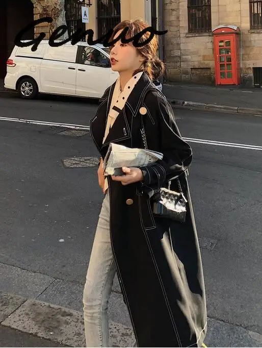 

Женская Повседневная ветровка с отложным воротником, длинным рукавом и высокой талией