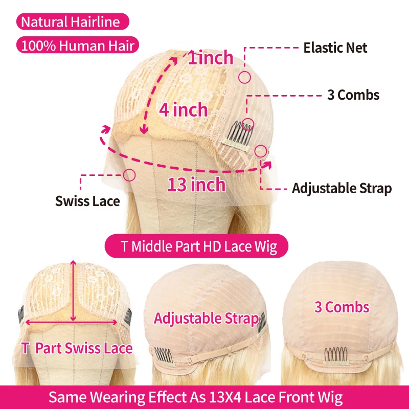 

13x4 Bob Frontal Wigs 613 Ombre Blonde Straight Brazilian Lace Front Human Hair Wig Pre Plucked Short Wigs For Black Women