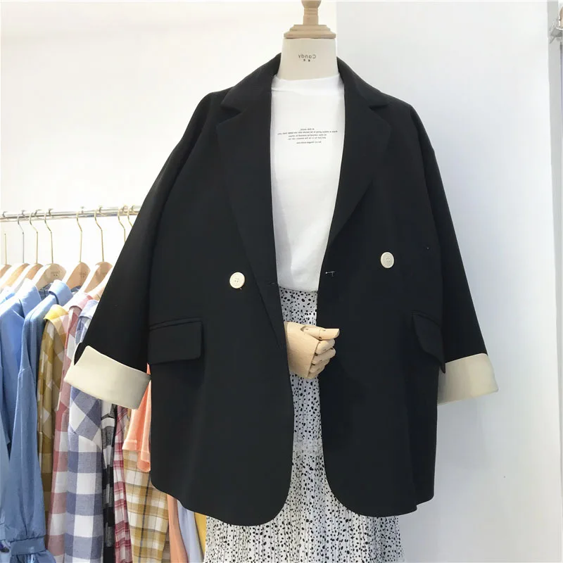 Пиджак женский однотонный с длинным рукавом свободный Повседневный топ