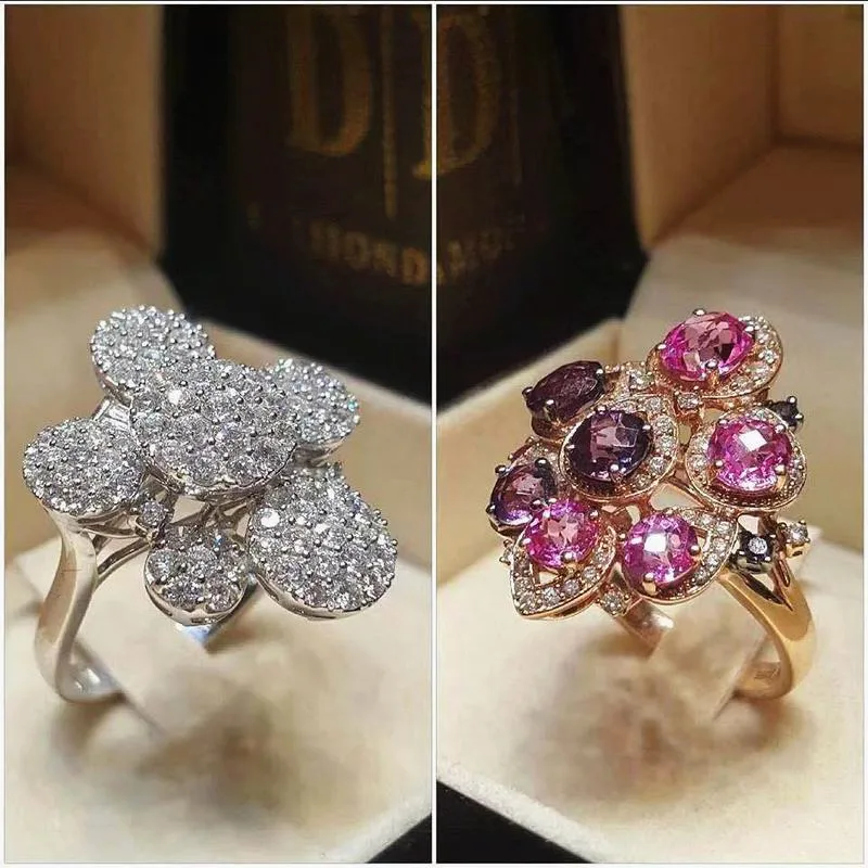 Массивные большие кольца с цветком для женщин свадебные Стразы роскошные