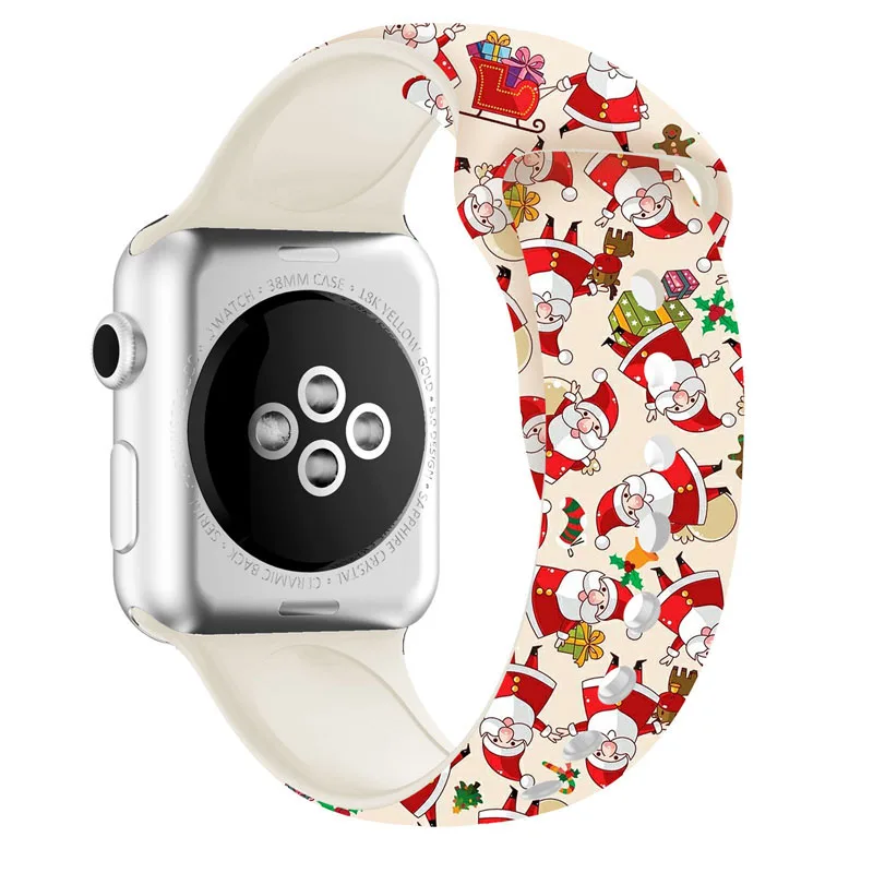 Рождественский спортивный ремешок для Apple Watch 38 40 42 44 мм силиконовый браслет со