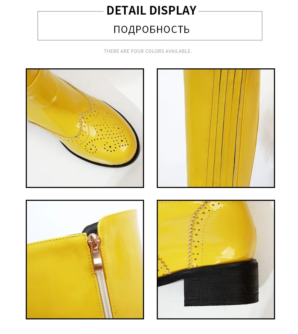 ENMAYER/ г. Модные крутые мотоциклетные сапоги с круглым носком зимние сапоги на квадратном каблуке женские сапоги до колена из лакированной кожи размер 34-43