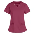 Однотонная блузка для медсестры и клиники, топы с коротким рукавом для женщин, одежда медсестры для салона красоты с карманами, блузка для работников здравоохранения