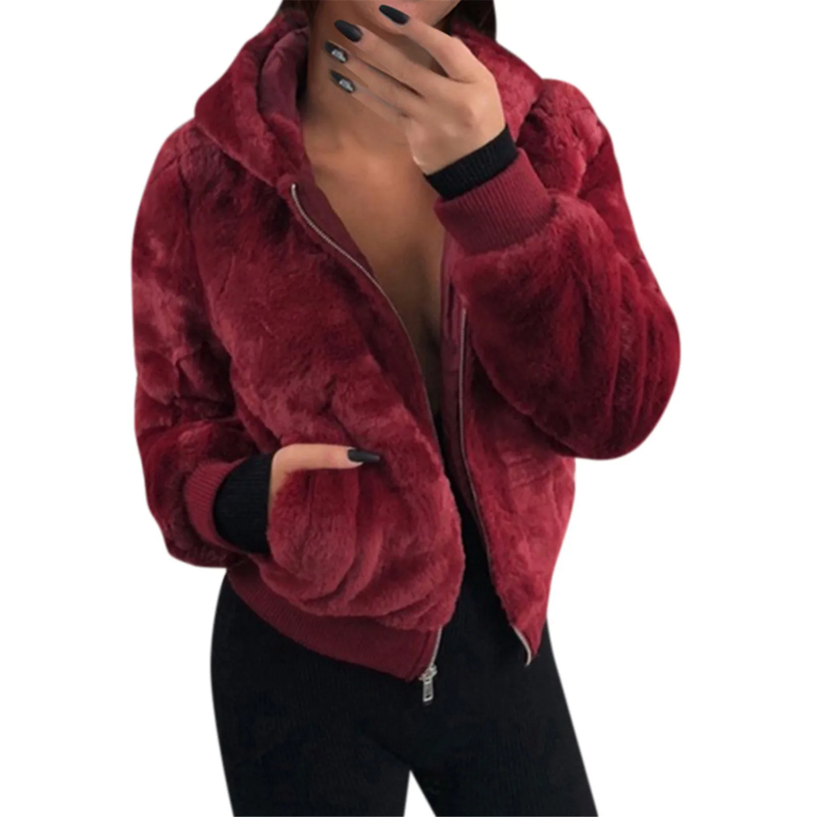 

Женская зимняя куртка 2021, модная теплая плюшевая Лоскутная куртка с капюшоном и карманами на молнии, женское длинное блестящее пальто с дли...