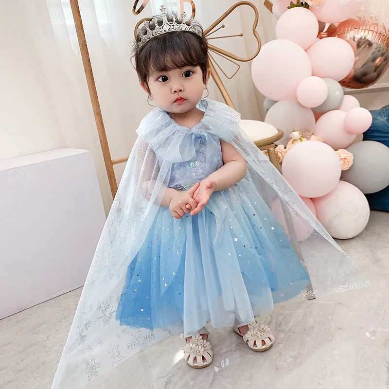 

Baby Girls Cosplay Princess Dress Elza Baby Birthday Costume Tutu Dress Children Party Lovely Dress