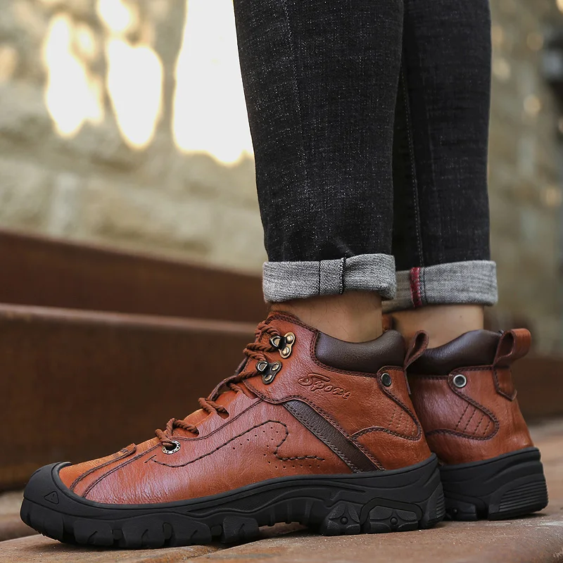 Мужские ботинки из натуральной кожи ботильоны высокого качества мужская обувь