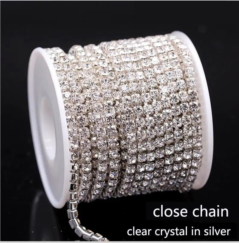 clear silver close 10 ярдов, ss6-ss38, стразы из стекла AB, огранки, редкие/Закрытые чашки, цепочки, планки, золото/серебро, коготь, Рукоделие, сделай сам, Кристальные цепочки, бусины - Цвет: clear silver close