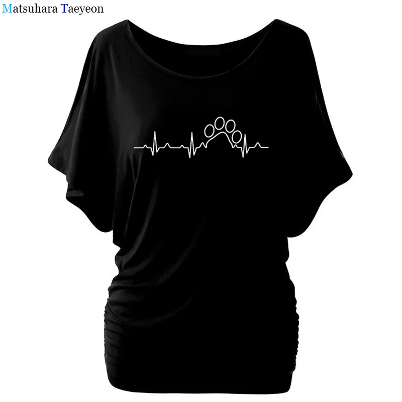 

Funny Women T-shirts Dog Heartbeat Graphic T Shirts Summer Womens Top Shirt Plus Size Batwing Sleeve Female Tee T-Shirt
