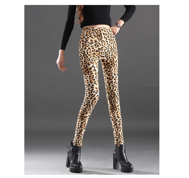 Leopard Зимние леггинсы с юбкой, имитация двух штанов, женские полиуретановые кружевные Прошитые тонкие эластичные большие размеры плюс бархатные черные штаны - Цвет: Leopard