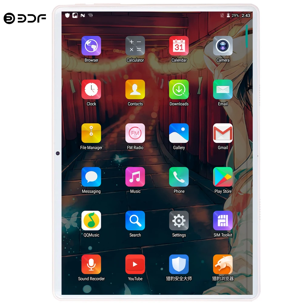 BDF 10-дюймовый планшетный ПК 2.5D Закаленное стекло 3G телефонный звонок Android 7 0