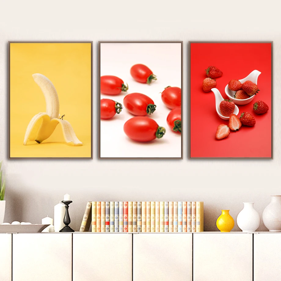 Свежие скандинавские постеры и принты клубника банан манго личи томатный холст
