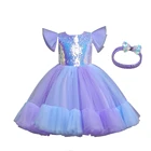 Летнее кружевное платье принцессы для девочек, детское платье-пачка, вечерние свадебные платья на день рождения для девочек, костюмы с жемчужным бантом и блестками для 2 лет