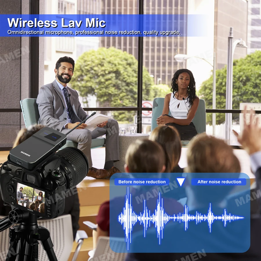 Профессиональный беспроводной петличный микрофон MAMEN UHF набор с передатчиком и