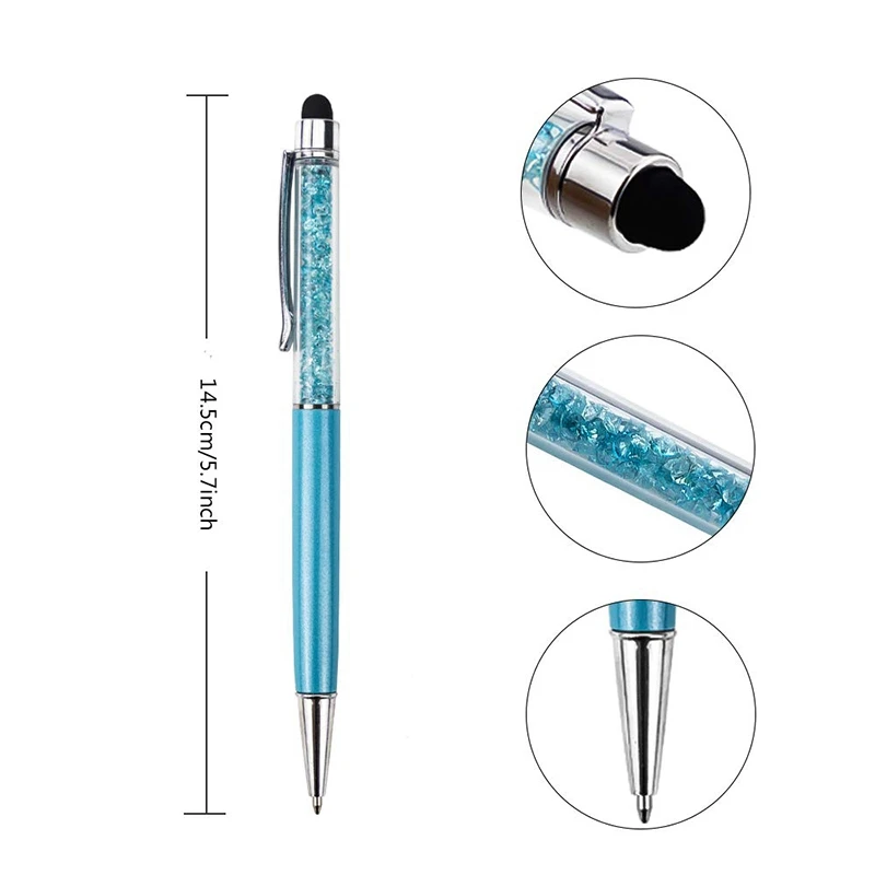 

16 Pcs Black Ink Crystal Pens Stylus Diamond Ballpoint Pens for Capacitive Press Screen with 20Pcs Replacement Refills