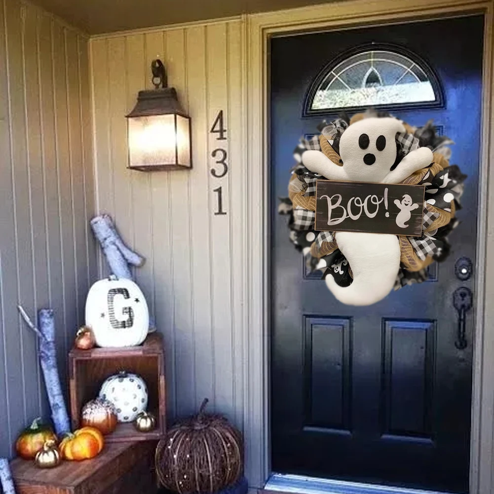 Венок на Хэллоуин BOO! Фермерский венок-призрак уличный входной дверь внутренний