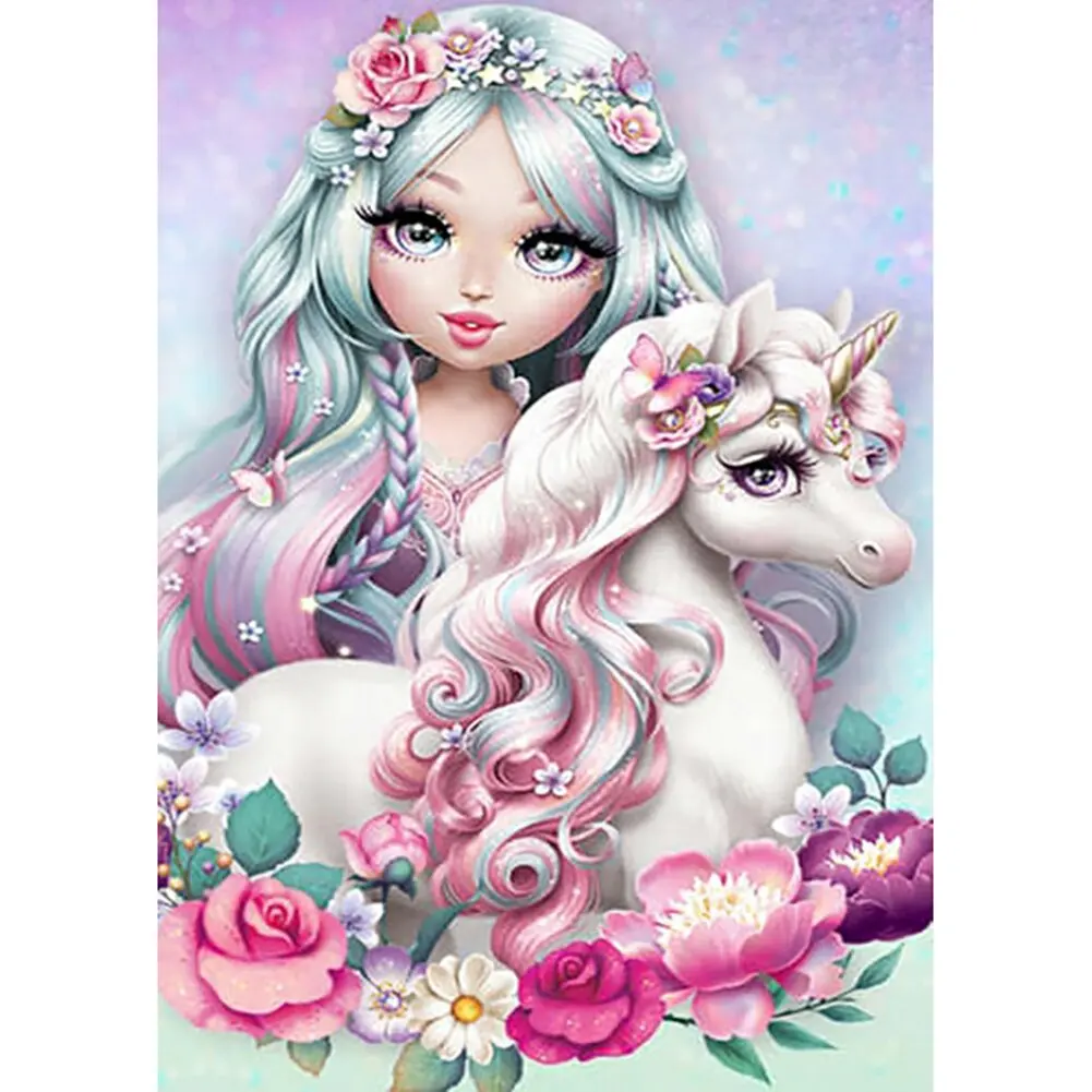 

DIY 5D Diamond Painting Horn Horse Girl Full Drill Cartoon Magic Unicorn Rhinestones Cross Stitch Mosaic Home Decor Kids Gift