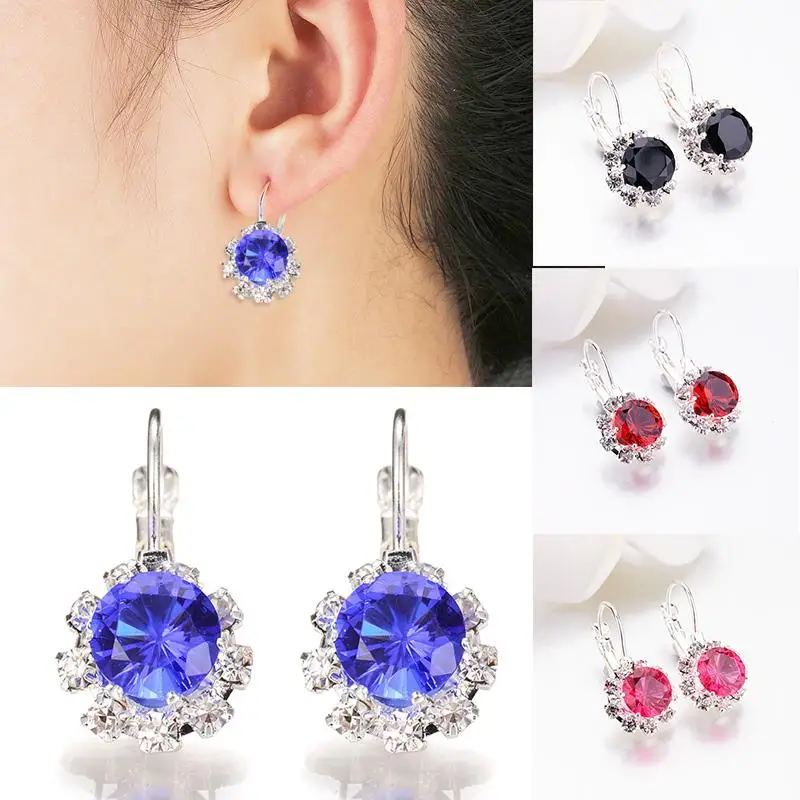 

1Pair Allergy Free 2021 New Arrival 6 Colors Big Gem Stone Rhinestone Zirconia Crystal Earring Gifts Wedding Unique Exquesite