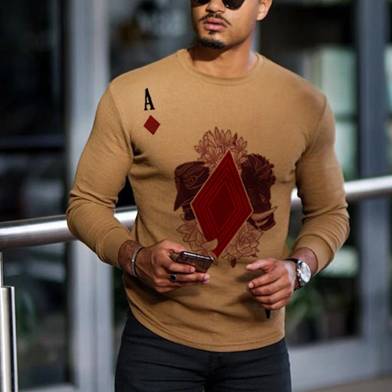 

Мужская футболка с длинным рукавом, круглым вырезом и принтом