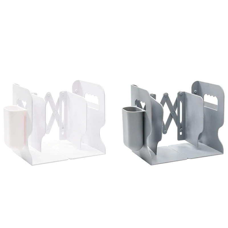 

Retractable Bookends for Shelves Book Support Stand Adjustable Bookshelf with Pen Holder Desk Organizer Office