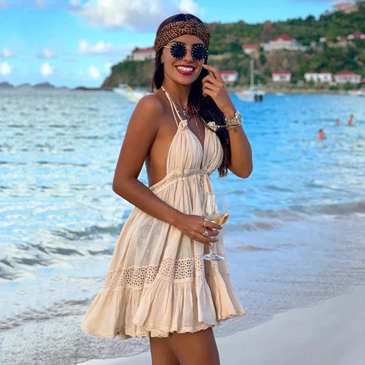

European and American sexy deep V women's dress with backless suspender skirt short skirt dress