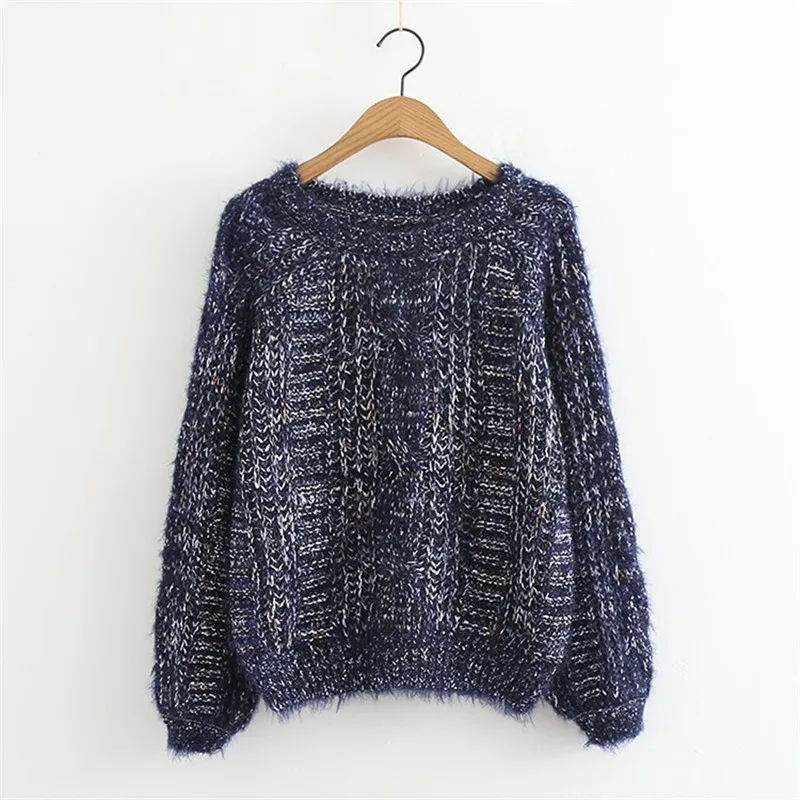 Women Autumn Winter Mohair Knitted Pullovers O Neck Long Sleeve Casual Sweater Tops Sueter Mujer Pull Femme 2018 | Женская одежда