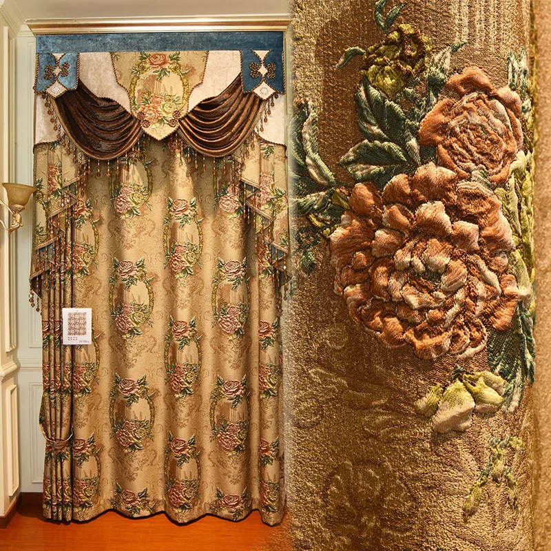 

Full Shading Living Room Bedroom European High-Grade Curtain Cloth Art High Precision 4D Large Relief Jacquard Curtain