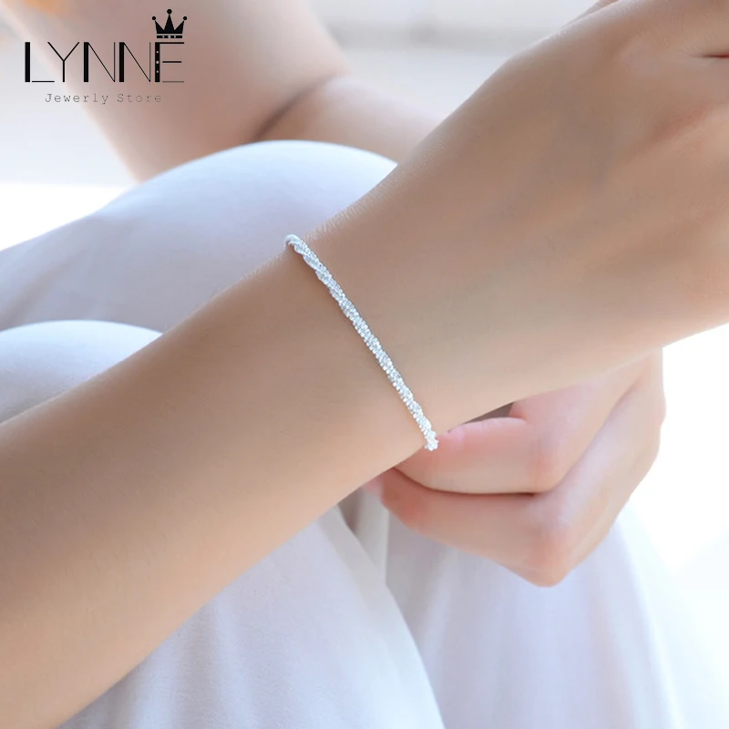 Женский скрученная волна браслет из стерлингового серебра 925 пробы с изящным