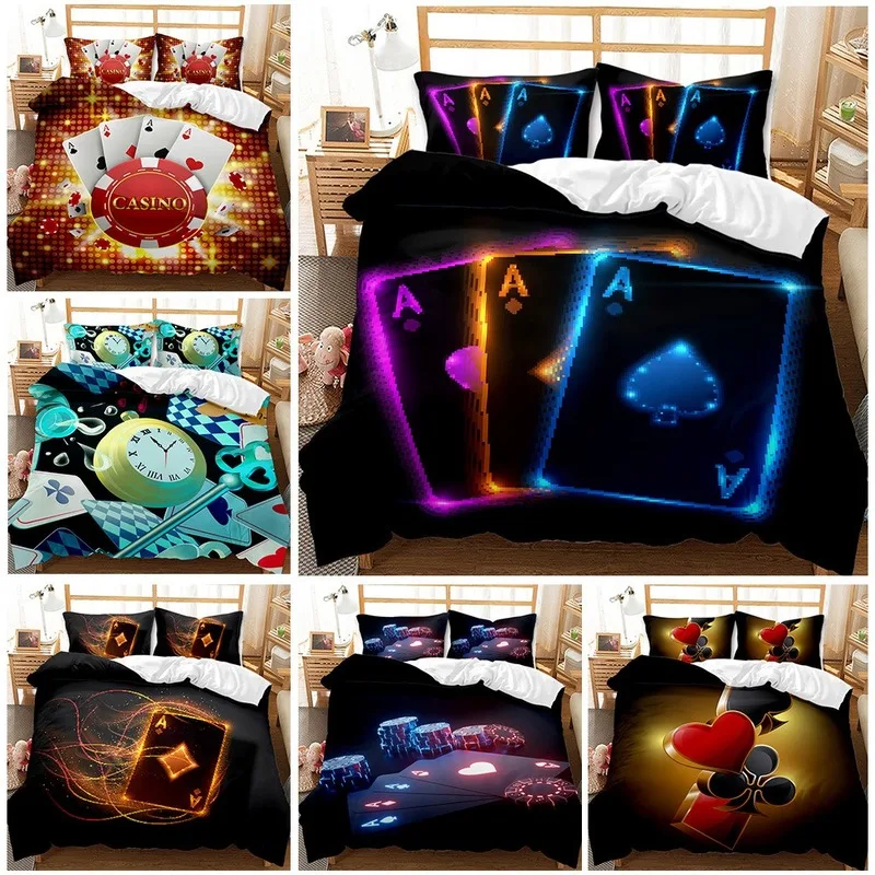 

Poker Jetton Clock Comforter Cover Card Game Bedding Set Gamer Playing Duvet Cover Retro Game Red Black Quilt Cover Decoration