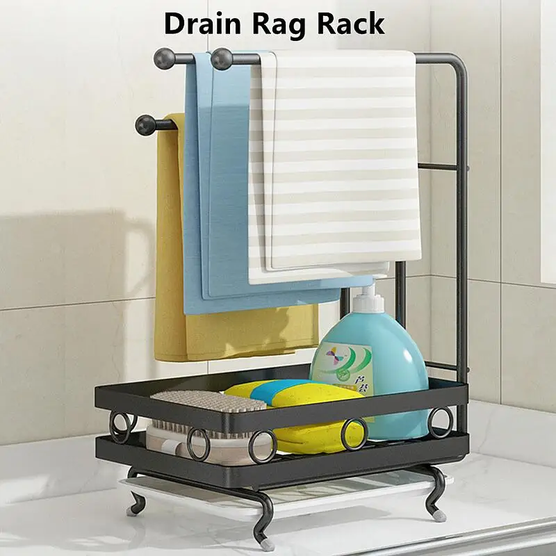 

2021 New 6 Types Kitchen Wall-mounted Non-perforated Desktop Storage Rag Rack Sponge Dish Cloth Towel Drain Rack Storage Tools