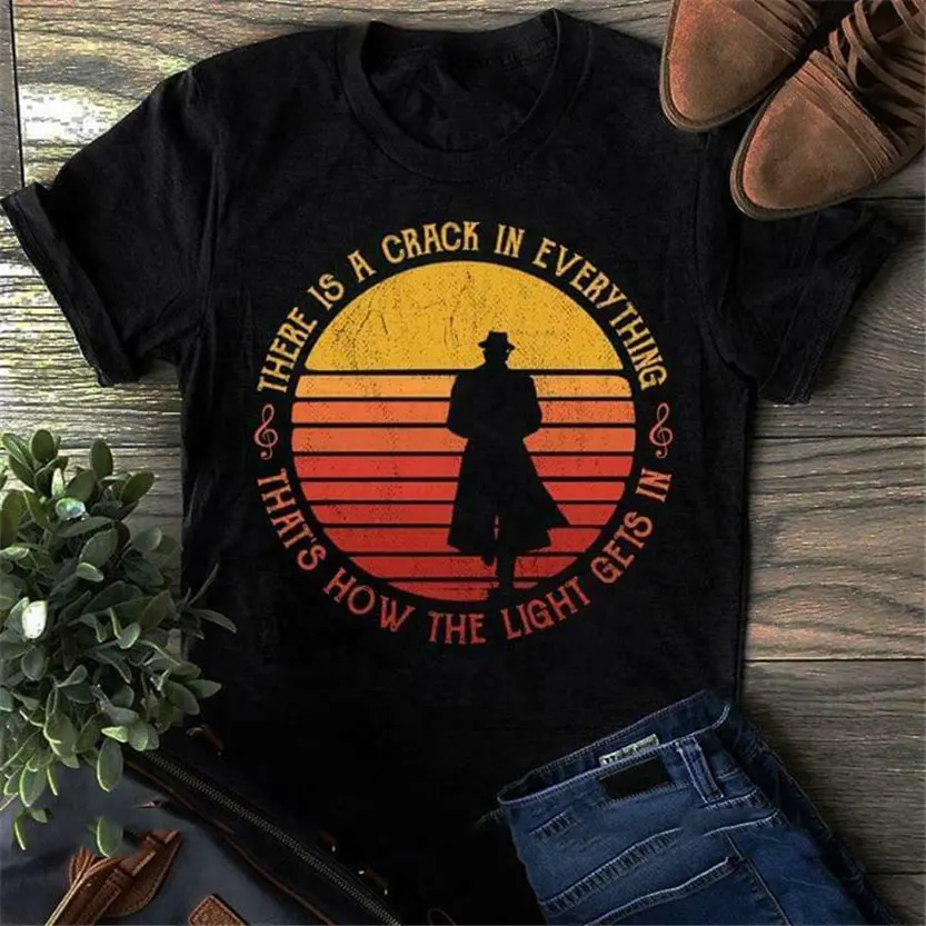 

There Is A Crack In Everything That's How The Light Gets In Men's Black T Shirt XS-3XL Pure Cotton Slogan Quote Custom Tee Shirt