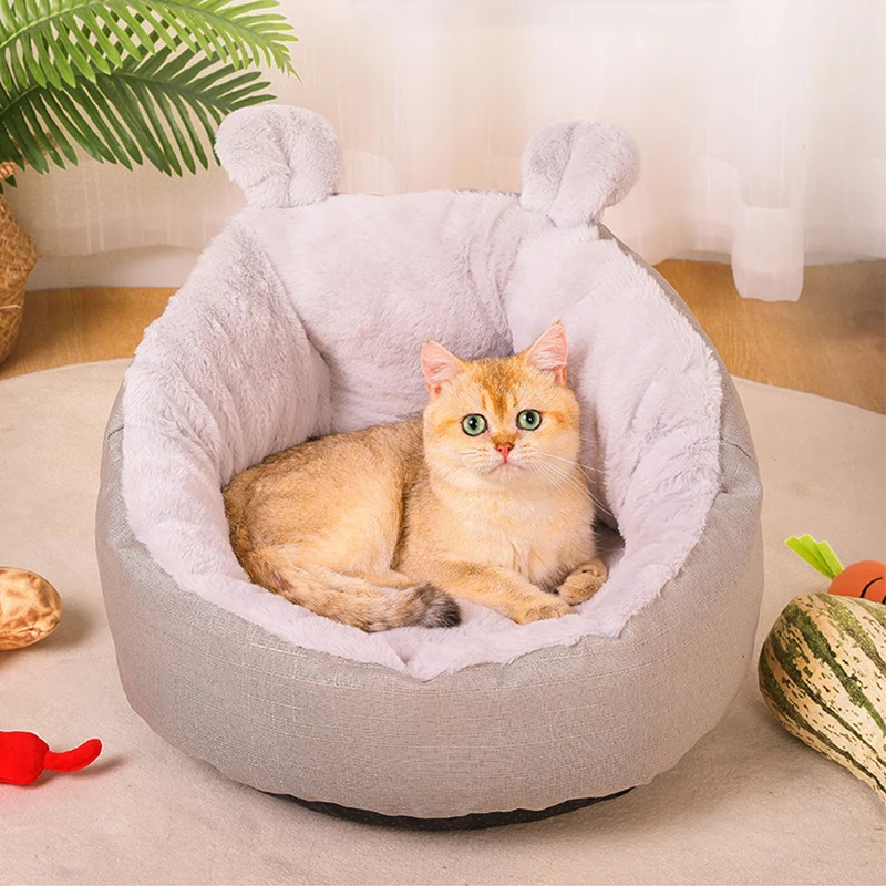 Полукруглая короткая фуфельная кровать для кошек мягкая удобная спальная пещера