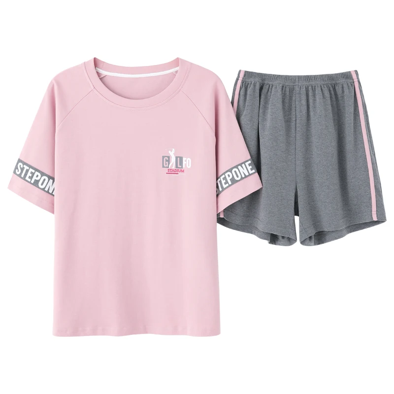 

Summer Casual Women's Home Wear Suits Women's Round Neck Short Sleeve Cartoon Letters Cute Sweet Cotton Loose Soft Sleepwear