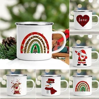 merry christmas deer print enamel coffee cup wine beer juice milk cups coffee container reusable sippy cup christmas party gifts