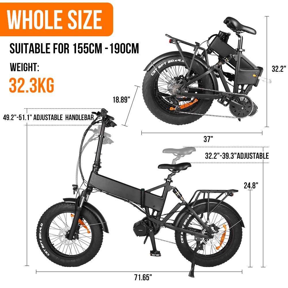 

Electric Bike 1000W Mountain Bike Snow Bike Folding Electric Bicycle 48V 17Ah Ebike Bafang BBSHD Mid Drive Motor 4.0 Fat Tire