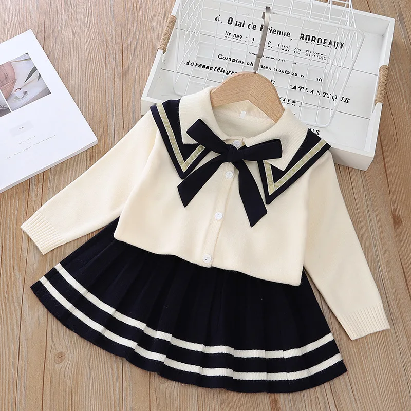 

Children Clothes Autumn Winter Baby Girls Clothes Set Uniforms Knitted+Skirt Long Sleeve Tracksuit Suit Toddler Girls Clothes