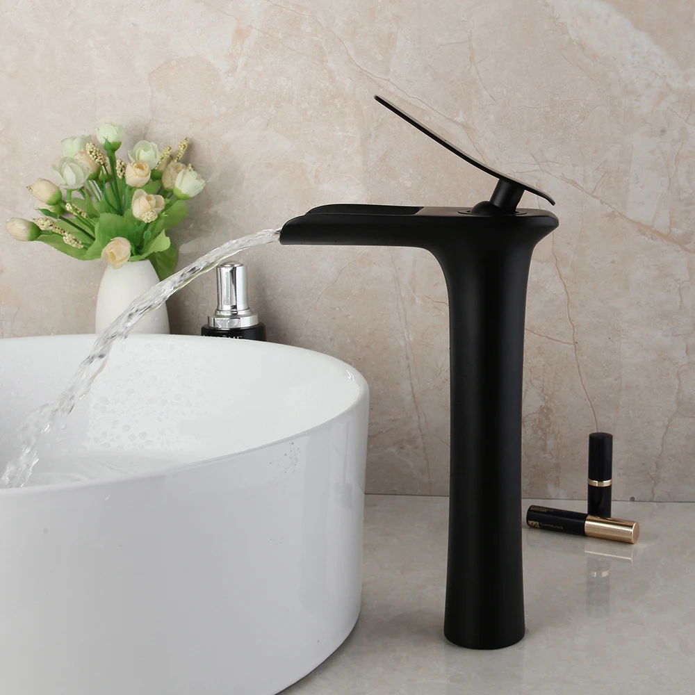 KEMAIDI Matte Black Bathroom Basin Faucet Mounted Vessel Sinks Waterfall Mixer Tap Water | Обустройство дома