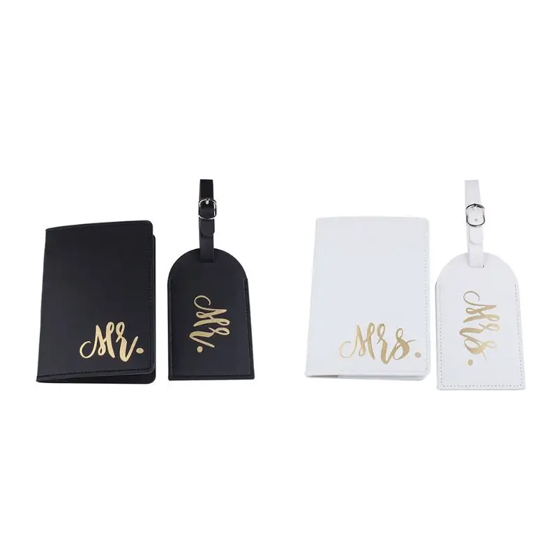 2pcs/set Mr Mrs Leather Passport Case Holder with Luggage Tags Travel ID Credit Card Protector for Women Couples 7 x 12cm | Багаж и сумки