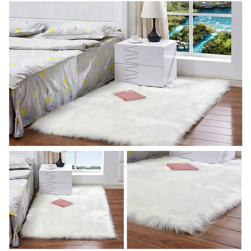 Однотонный ковер с длинными волосами для гостиной прямоугольный пушистый коврик