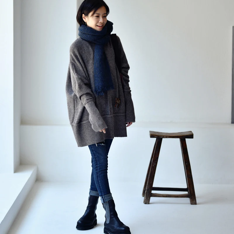 MICOCO M0238C Literature and art contracted Temperament division design section show thin loose turtleneck pullover sweater | Женская